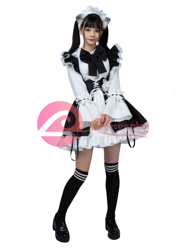 プロフ見てください メイド服 黒と白 チェック柄 メイド服コーディネート 白黒メイド服 コスプレ通販・Procosplay