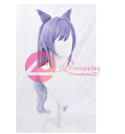 Genshin Impact Keqing Cosplay Wig Gradient Purple Long Curly Ponytails Hair C00003 Wigs
