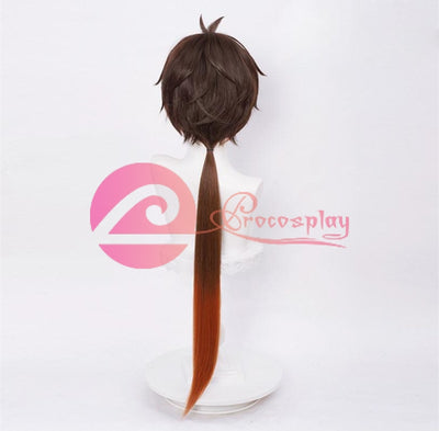 Genshin Impact Zhongli Ponytail Gradient Brown Wigs C00038 Cosplay Wig
