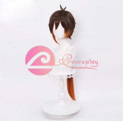 Genshin Impact Zhongli Ponytail Gradient Brown Wigs C00038 Cosplay Wig