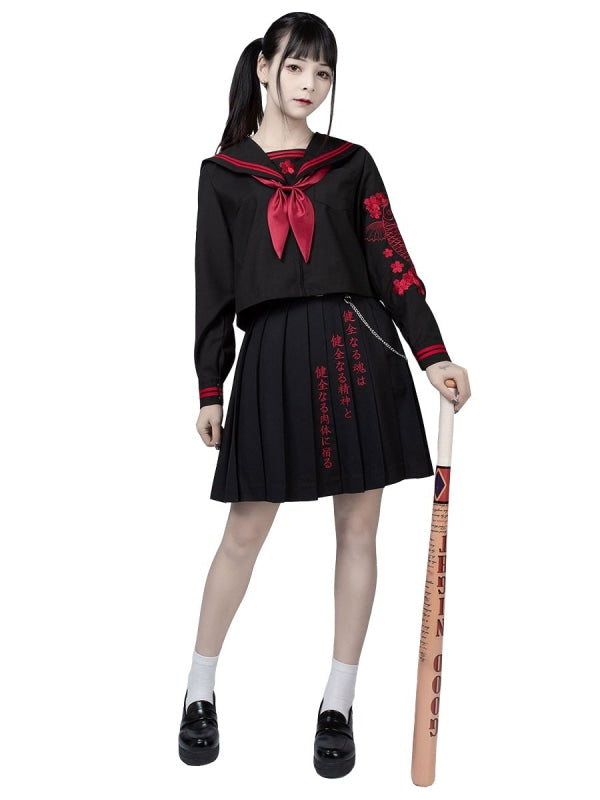制服コーディネート 黒と赤のセーラー服 コスプレ通販